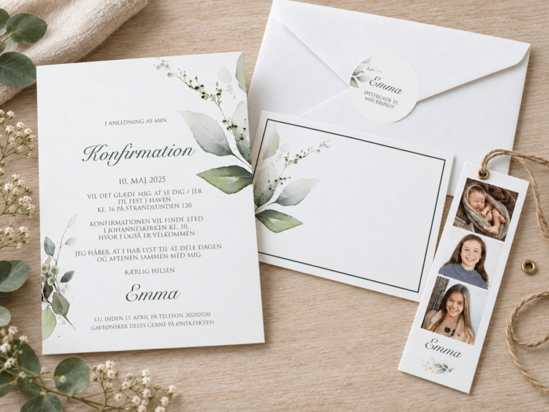 Dreamy Spring konfirmationinvitation med kuvert og fotostribe - A5-A6