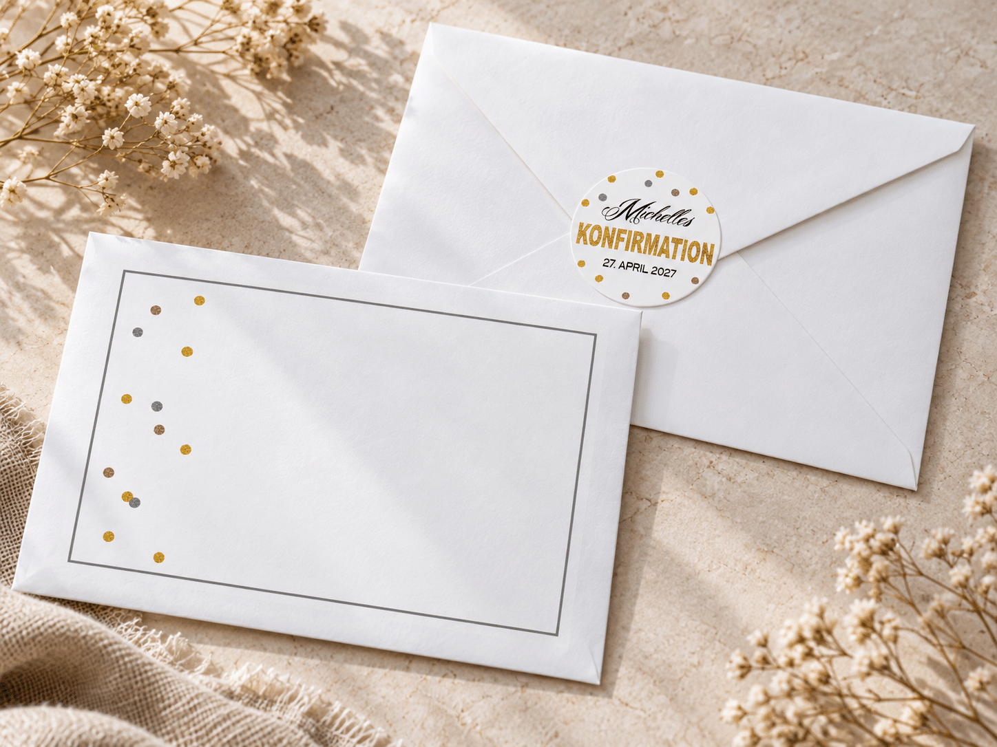 Glitterly konfirmationsinvitation kuvert