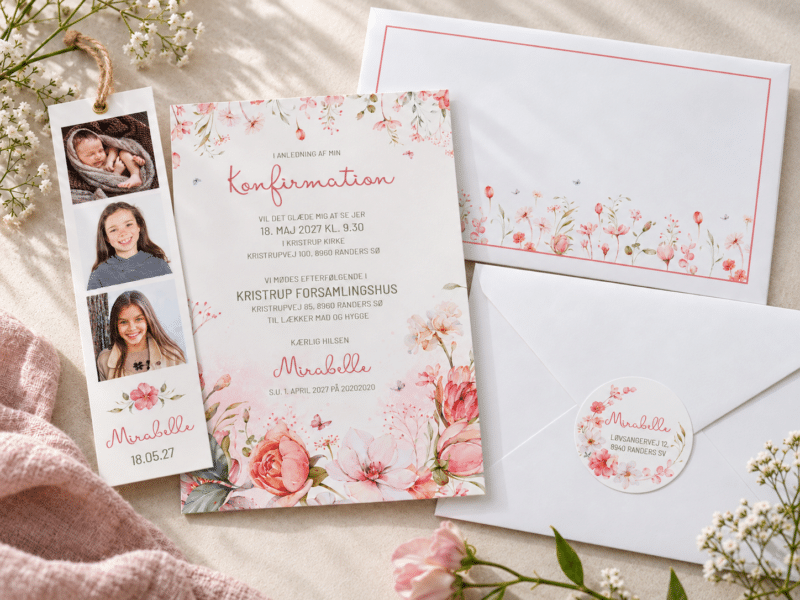 Petal Grace konfirmationinvitation - A5-A6 - komplet sæt