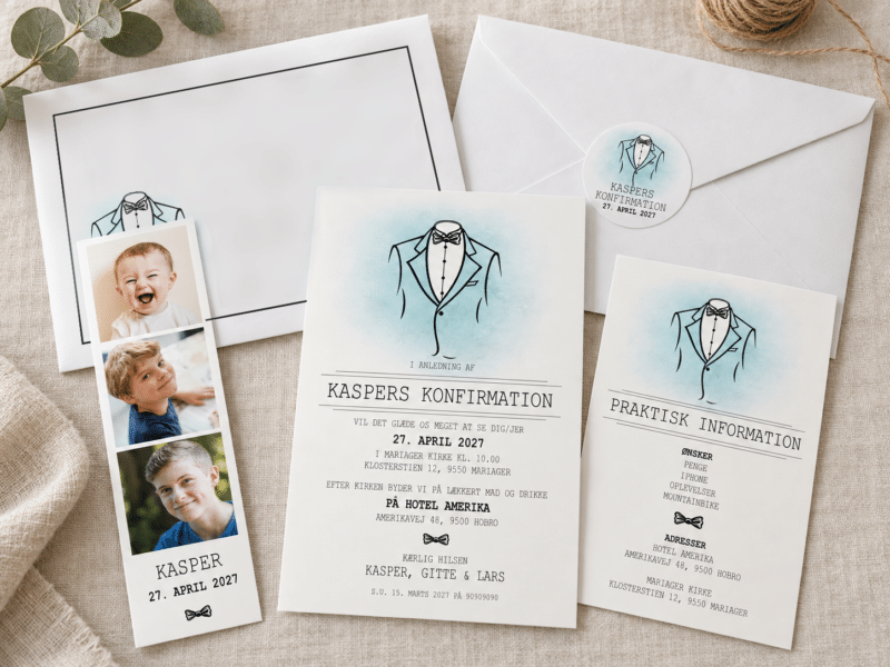 Suit konfirmationsinvitation komplet opsætning - A5-A6